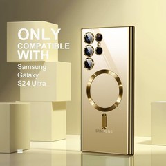 Magnetic Glossy Case for Samsung Galaxy S24 Ultra, Clear Luxury Cover with Prote