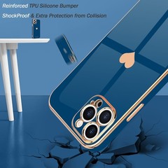iPhone 15 Pro Case for Girl Women Cute Luxury Gold, Royal Blue with Screen Prote