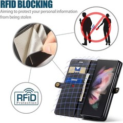 for Galaxy Z Fold 3 Case with Card Holder Leather Flip with S Pen Holder RFID