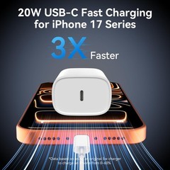 20W USB-C Fast Charger Block for iPhone 17/17 Pro Max 10FT Cable