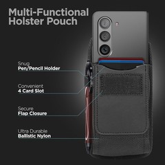 Black Ballistic Nylon Holster Clip Belt Pouch for Samsung Galaxy Z Fold 6 / 7