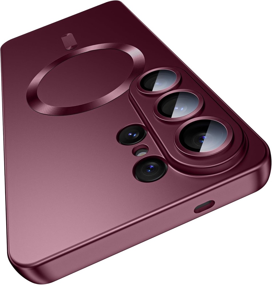 Samsung Galaxy S26 Ultra Magnetic Case, Burgundy Red Slim Matte Cover with Lens