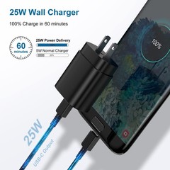 25W Fast USB-C Wall Charger Duo for Samsung Galaxy S20/S25 + 6ft Cable