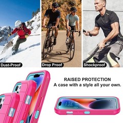 iPhone 14 Case (Rose/Light Green) – 3-Layer Military Grade Shockproof Protection