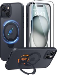 Black iPhone 14 Plus/15 Plus Case with 360 Spin Magnetic Stand – FNTCASE