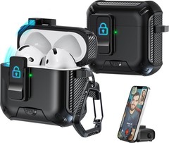 AirPods 4 Case, Magnetic Automatic Lock with Phone Stand & Cleaning Kit, Black