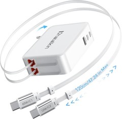 65W MacBook Pro Charger, 5-in-1 Retractable Wall Plug for iPhone 17, Fast Chargi