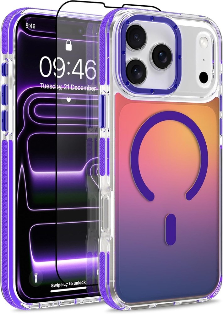 Magnetic Case for iPhone 17 Pro Max Slim Translucent Matte Purple Design 2025