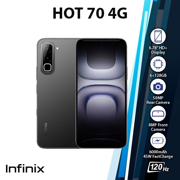 Infinix Hot 70 Android Cell Phone (6GB+128GB/NIGHT PULSE/Dual SIM/Unlocked)