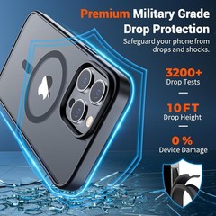 Magnetic for iPhone 13 Pro Case Translucent Matte Shockproof Phone Case, Black