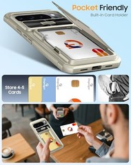Titanium Gold Drop Proof Wallet Case for Google Pixel 10 Pro XL with Card Holder