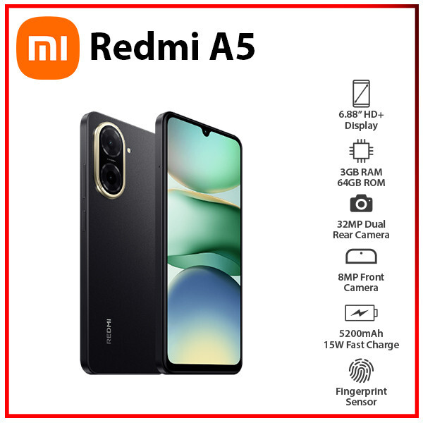 (New) Xiaomi Redmi A5 3GB+64GB BLACK Dual SIM Unlocked Android Cell Phone