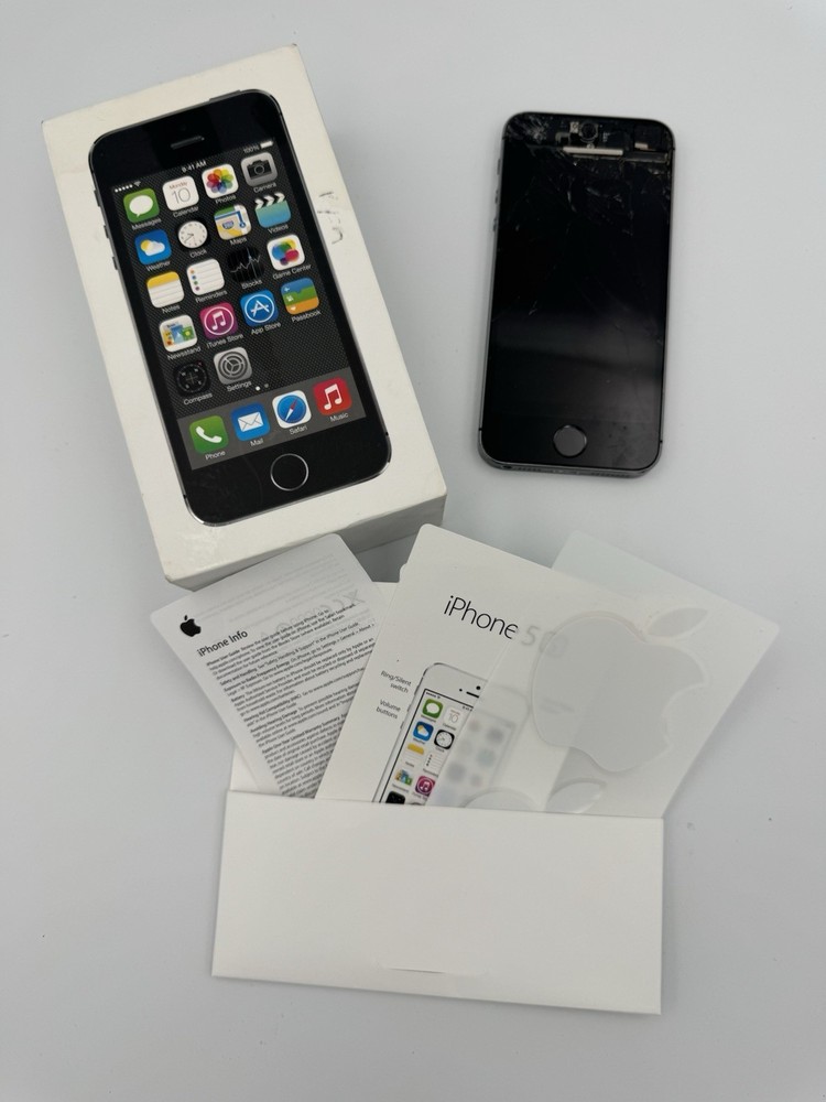 Used Apple iPhone 5s – 16 GB – Silver Box Manual Stickers FOR PARTS