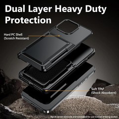 Heavy Duty Shockproof Wallet Case for iPhone 15 with Card Holder [Max 5 Cards]