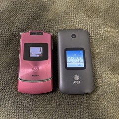 MOTOROLA RAZR-RAZOR Pink & Alcatel Flip Phones Both AT&T