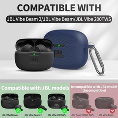 Silicone Case Cover for JBL Vibe Beam 2, Vibe Beam & 200TWS with Carabiner – Blu