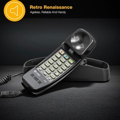 AT&T 210 Basic Trimline Corded Phone, No AC Power Required Wall-Mountable Black