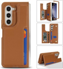 Light Brown Wallet Phone Case for Samsung Galaxy Z Fold 5, RFID Blocking with Ca
