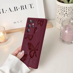 Samsung Galaxy S23 Ultra Case, Soft Silicone Shockproof Burgundy Red Butterfly C
