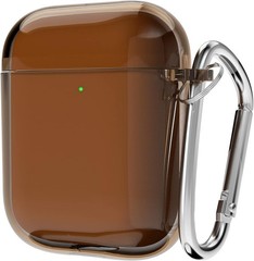 Clear Hard Shell Plastic Case for Airpods 1st 2nd Generation with Keychain, Brow