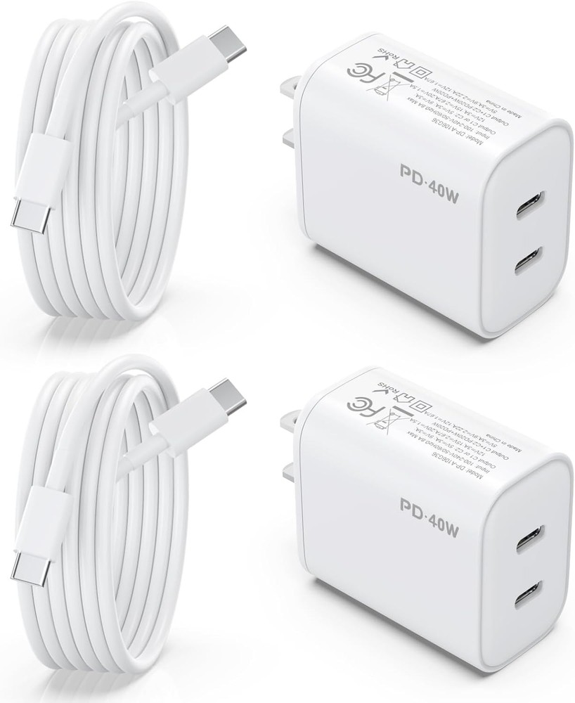 iPhone 17 16 15 Charger, 2 Pack 40W USB C Dual Port Fast Charging Block 6 ft Cab