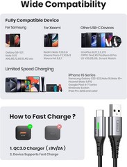 5 Pack 3.1A Type-C Fast Charger Cables for iPhone 16, Samsung S21 1.6FT+3.3FT+6.