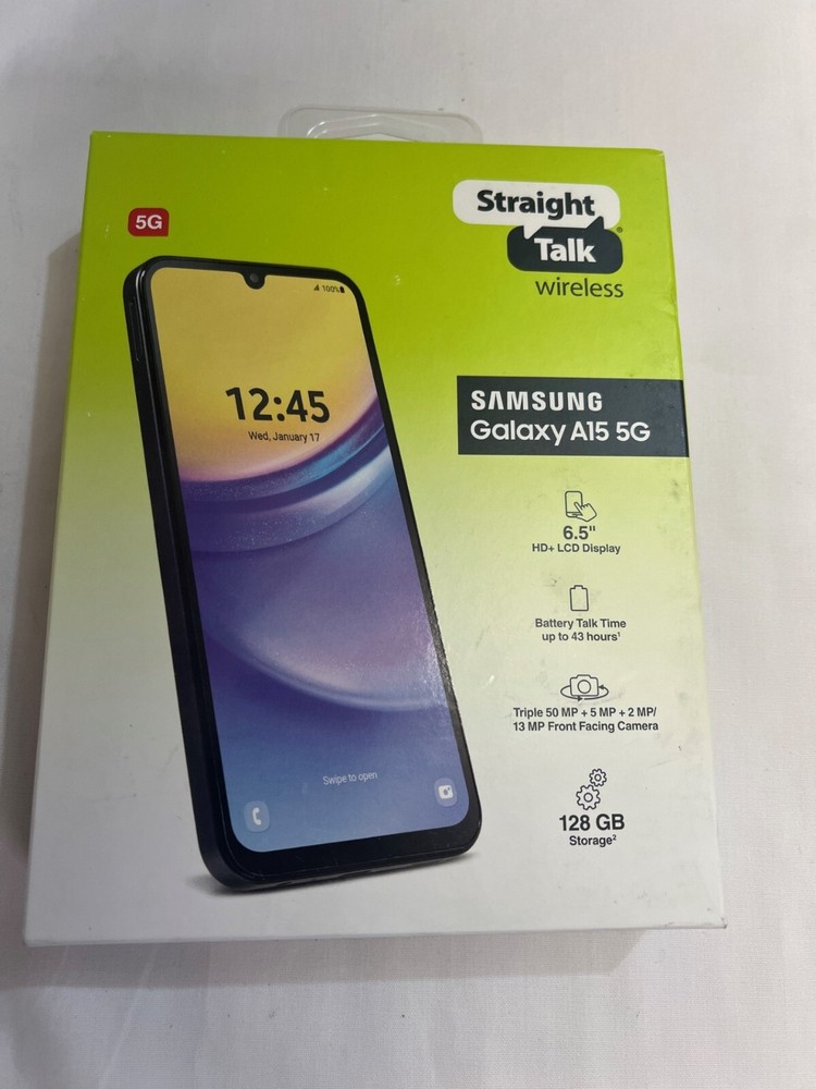 Samsung Straight Talk Galaxy A15, 128GB, Black – Prepaid Smartphone