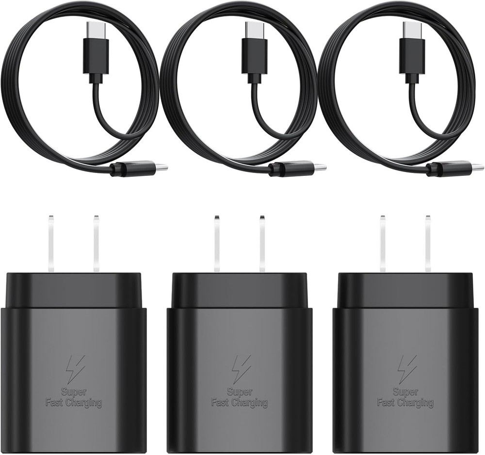 3-Pack 25W Type-C Fast Charger Block for Galaxy S23 Ultra/S21 6FT