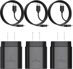 3-Pack 25W Type-C Fast Charger Block for Galaxy S23 Ultra/S21 6FT