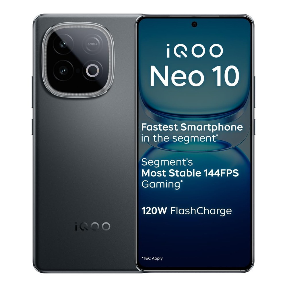 iQOO Neo 10 (Black, 8GB RAM, 256GB Storage) Snapdragon 8s Gen 4 Global Version.