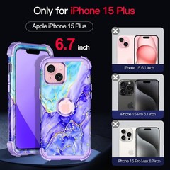 Cobalt Violet iPhone 15 Plus Case, Rugged Three Layer Shockproof Heavy Duty Prot