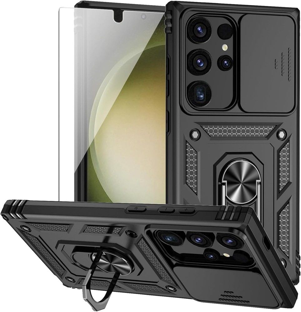 Protective Black Case for Samsung Galaxy S24 Ultra with Camera Lens Cover & HD S