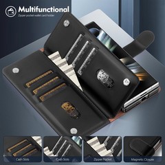 Wallet Case for Samsung Galaxy Z Fold 4, Black PU Leather, RFID Block, Kickstand