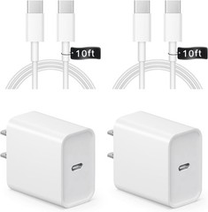 Fast Charging 20W USB-C Charger Block with 10FT Cable for iPhone 15/16/17 Series