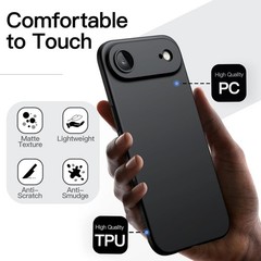Ultra-Thin Slim Case for iPhone 17 Air, Matte Black, Lightweight, Lens Protectio