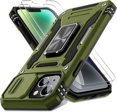 6.1-Inch Case for iPhone 13/14 with Screen Protector & Slide Camera Cover, Olive