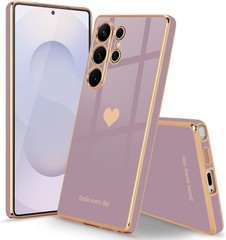 Cute Love-Heart Bling Soft Back Case for Samsung Galaxy S25 Ultra, Lavender Colo