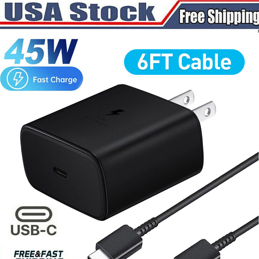 45W PD Power Fast Charger Adapter 6ft Type-C Charging Cable For Samsung S23 S22