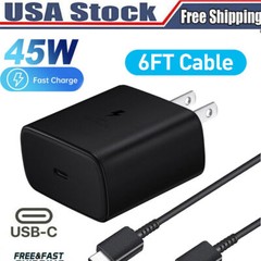 45W PD Power Fast Charger Adapter 6ft Type-C Charging Cable For Samsung S23 S22