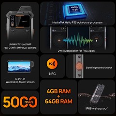 Unlocked 4G LTE Android Rugged Phone NFC Smartphone Mobile Waterproof UNIWA W888