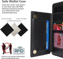Wallet Phone Case for Google Pixel 6a, Card Holder, RFID Blocking, Black
