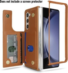 Light Brown Wallet Phone Case for Samsung Galaxy Z Fold 5, RFID Blocking with Ca