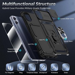 Galaxy A05 Case, Samsung AO5 Phone Case with Slide Camera Cover + Tempered Glass