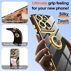 For Motorola Moto Edge 2025 Case With 360° Rotatable Floral Ring Kickstand Black