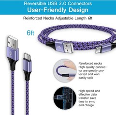 2 Pack 3.1A USB Type-C Fast Charger for Samsung Galaxy S24/S26 Ultra 6FT