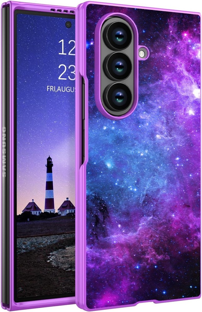 Slim Protective Case for Samsung Galaxy Z Fold 7, Purple Nebula Glow in Dark Des