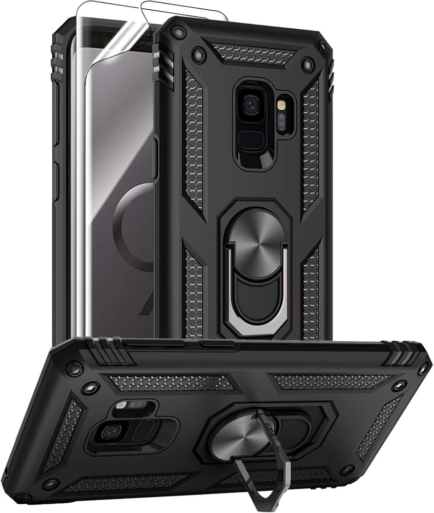 Shockproof Cover Case for Samsung Galaxy S9, Black, with HD Screen Protectors &