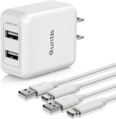 2 Pack Dual Port USB Wall Charger Fast Adapter for iPhone 14 13 12 6.6ft Cable