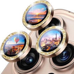 4 Pack Bling Camera Lens Protector for iPhone 15 Pro/15 Pro Max – Glitter Gold