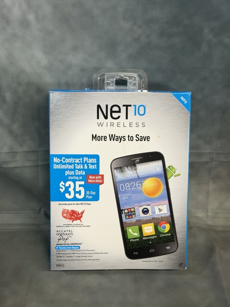 Brand New Sealed NET10 Alcatel OneTouch Pop Icon 5″ 4GB Prepaid Android 3G Phone